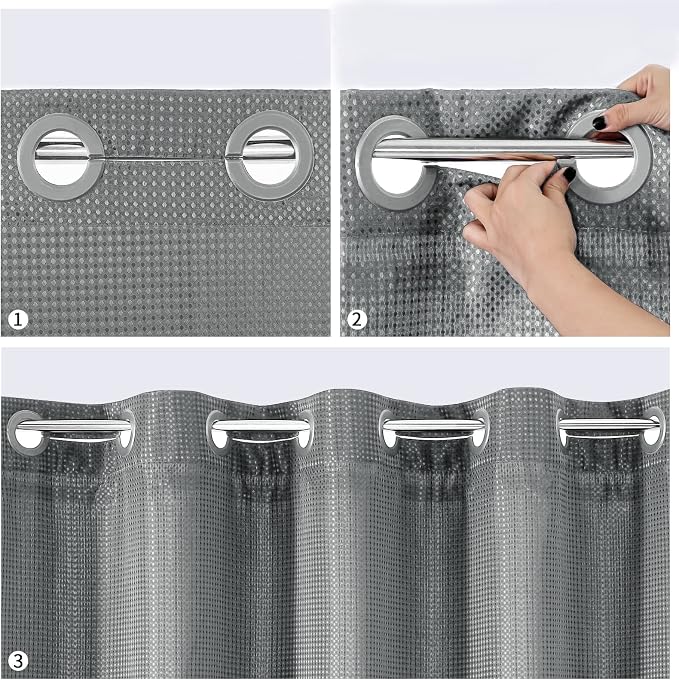 MitoVilla Black Waffle Long Shower Curtain Liner Set 72 x 80, No Hooks Required - Image 4