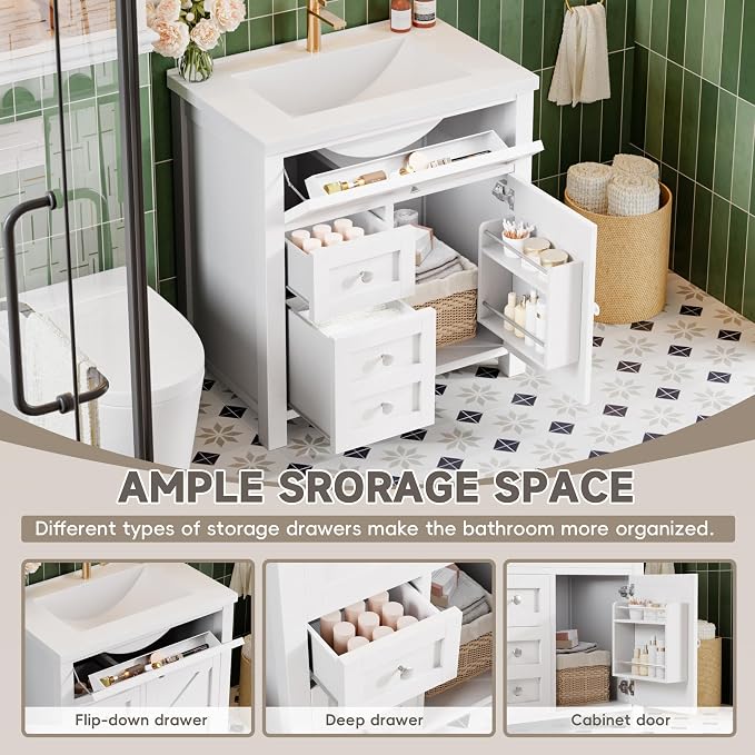 YESHOMY Bathroom Vanity with 30" Sink, Modern Wood Pedestal Bathroom Spacious - Image 5