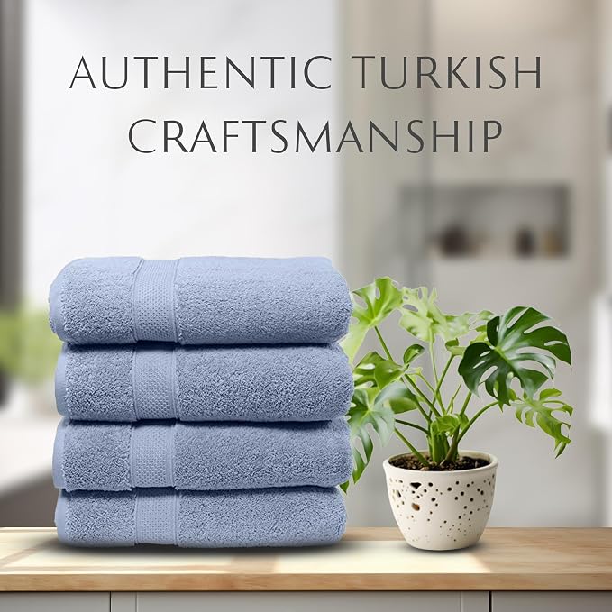 MAURA Light Blue Extra Large Turkish Cotton Luxury Bath Towels Set of 4. - Image 6
