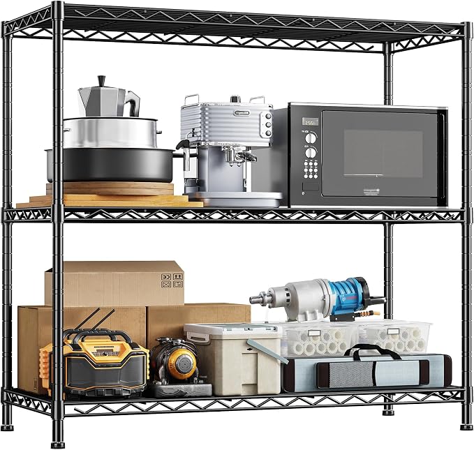 3- Shelf Metal Shelving Unit 35.6Wx14Dx36H, Adjustable Storage Shelves Heavy by Durayloly
