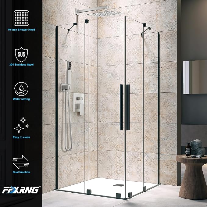 Shower Faucet Set Bathroom Square Rain Shower Head and Handle Set, Wall Mounted - Image 5