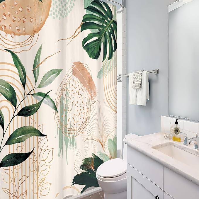 Boho Shower Curtain 48Wx72H Small Stall Narrow Abstract Mid Century Tropical - Image 4