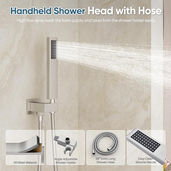 Nickel Shower System, Brushed Nickel Shower Faucet Set, 3 In 1 Push Button - Image 6
