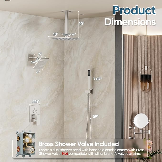 Nickel Shower System, Brushed Nickel Shower Faucet Set, 3 In 1 Push Button - Image 2