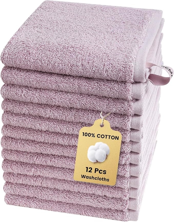 SEMAXE 100% Cotton Washcloths 12-Pack, 13 × 13 Inch Soft Luxury Face Towels – by SEMAXE