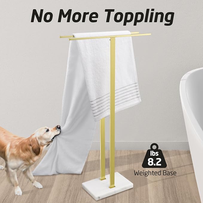 KES Standing Towel Rack with Marble Base, Towel Rack Stand Fits Large Bath Towel - Image 4
