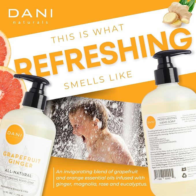 DANI Naturals Moisturizing Hand Soap – Grapefruit Ginger Scent, Sulfate-Free & - Image 7