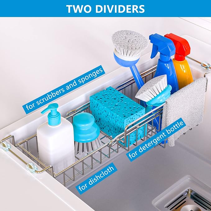 Over The Kitchen Sink Caddy Sponge Holder Organizer Drying Rack Expandable - Image 7