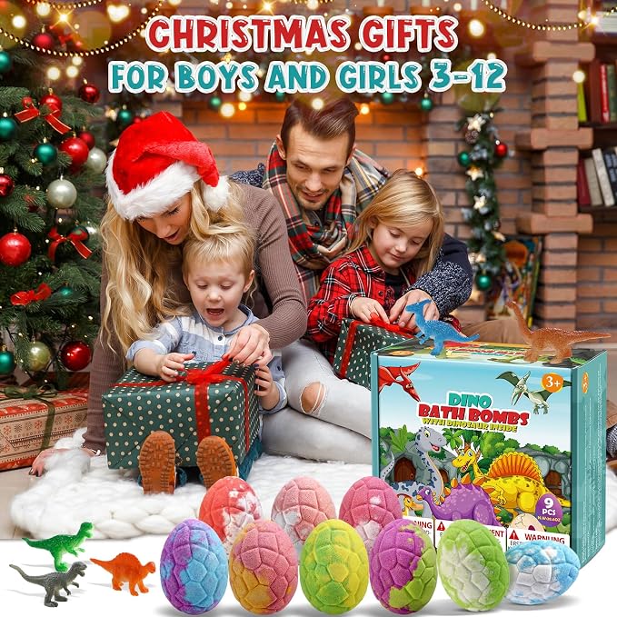 Bath Bombs for Kids with Dinosaur Toys Inside, 9 Pack Natural and Organic - Image 2