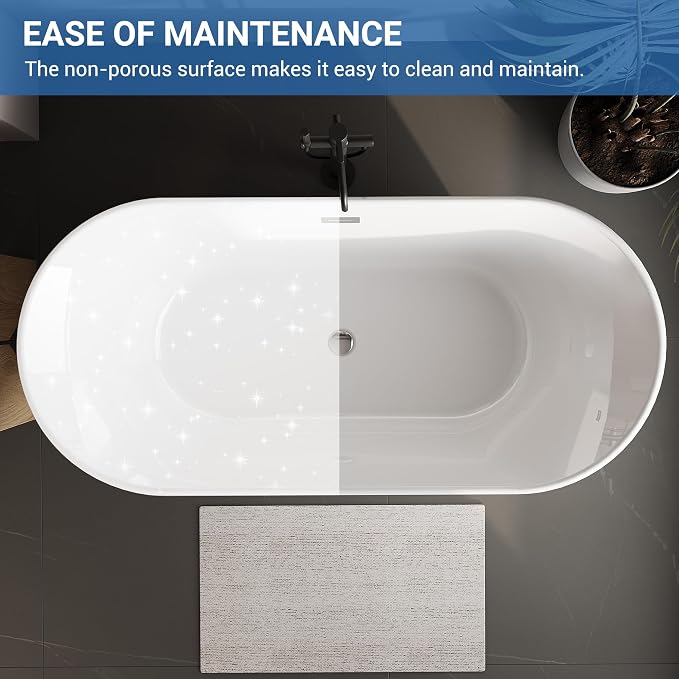 Freestanding Bath Tub 59 Inch Acrylic Oval Soaking Tub – Extra Large - Image 6