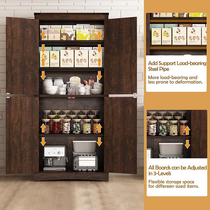 71" Tall Kitchen Pantry, Farmhouse Storage Cabinet - Image 3