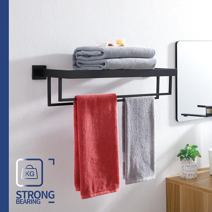 KOKOSIRI Matte Black Towel Rack 24'' Bathroom Towel Shelf - Image 3