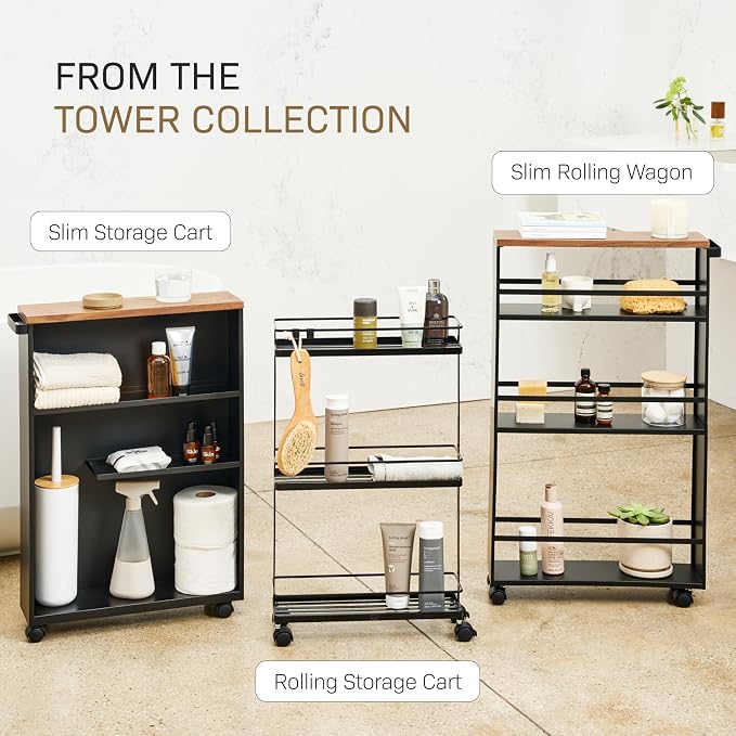 YAMAZAKI Home Slim Rolling Storage Cart – Narrow Bathroom Storage Cabinet - Image 8