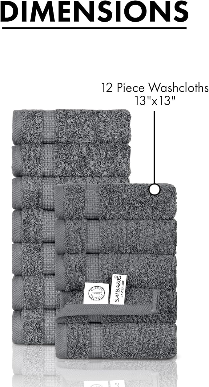 SALBAKOS 100% Turkish Cotton Washcloth Set of 12 13x13 inch | Heirloom Quality - Image 6