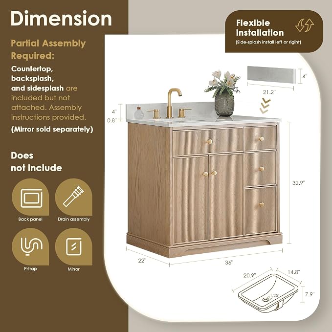 ALTAIR 36 Bathroom Vanity with Sink Mordern Freestanding Single Vanities - Image 3