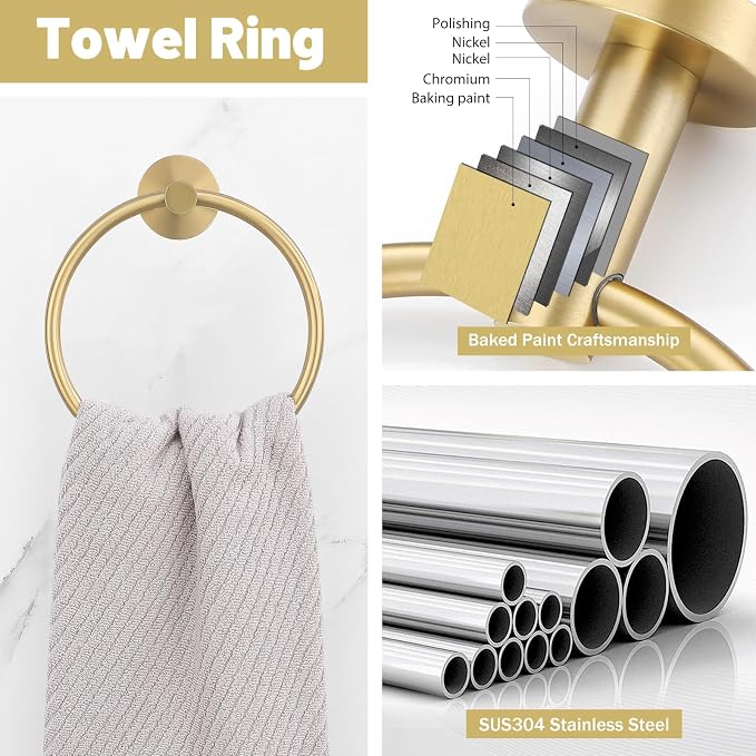 Brushed Gold Towel Bar Set 10 Pieces Bathroom Hardware Accessories Set Towel - Image 4