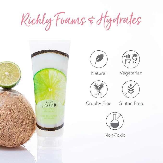 100% PURE Coconut Lime Shower Gel Natural Foaming & Hydrating Body Wash - Image 7