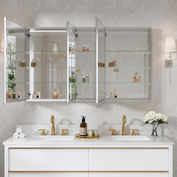 WELLFOR 52" x 30" Rectangle Medicine Cabinet Mirror, Surface Mount or Recessed - Image 11