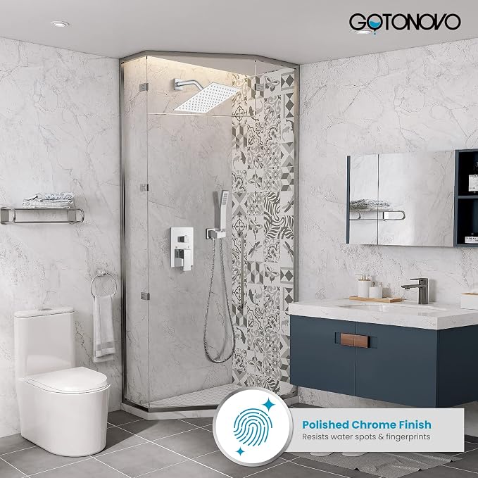 gotonovo Rainfall Bathroom Shower System Rain Shower Head and Handle Set Wall - Image 2