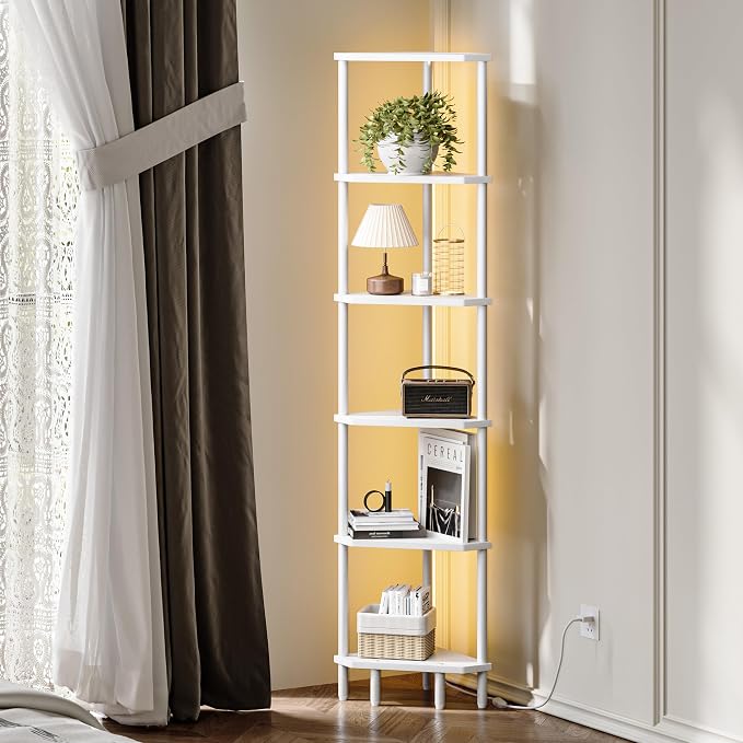 6 Tier Corner Shelf with LED Light, 66.5'' Tall Standing Shelf, Narrow Display - Image 7