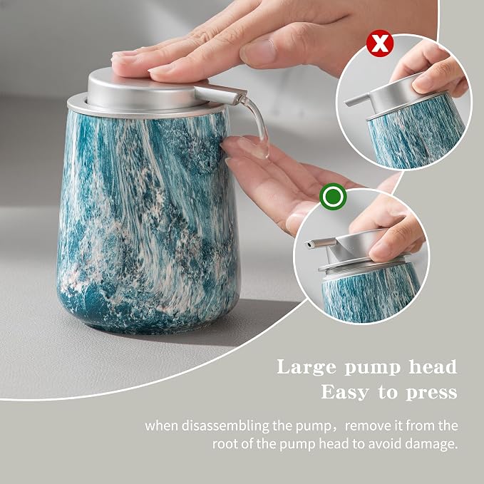 Enra Ceramic Hand Soap Dispenser, 12 oz Blue Lotion Dispenser Bathroom Liquid - Image 4