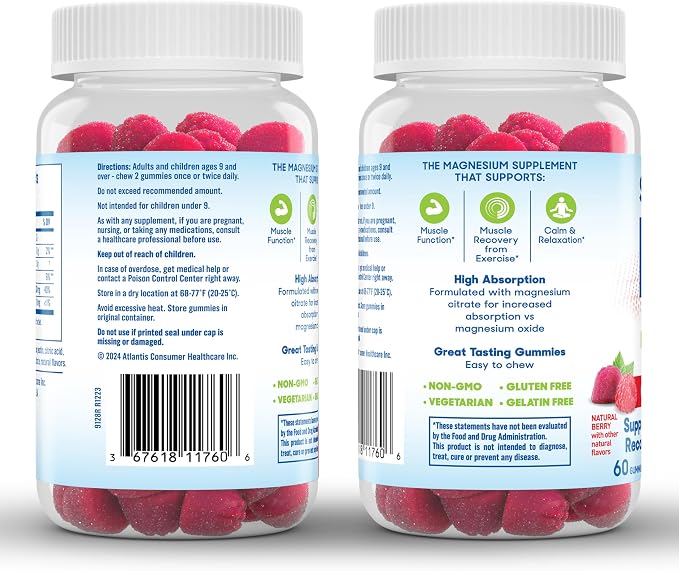 SlowMag Magnesium Citrate Gummies, Supports Muscle Health, Natural Berry Flavor - Image 2
