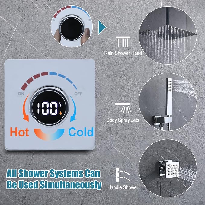 Digital Display Shower Valve Shower Valve Single Way Shower Diverter Valve - Image 4