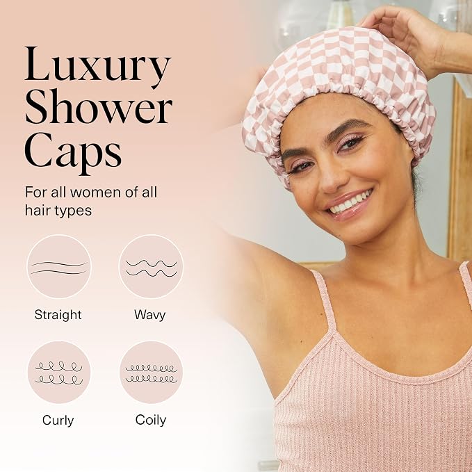 Kitsch Luxury Shower Caps for Women Reusable Waterproof - Image 3