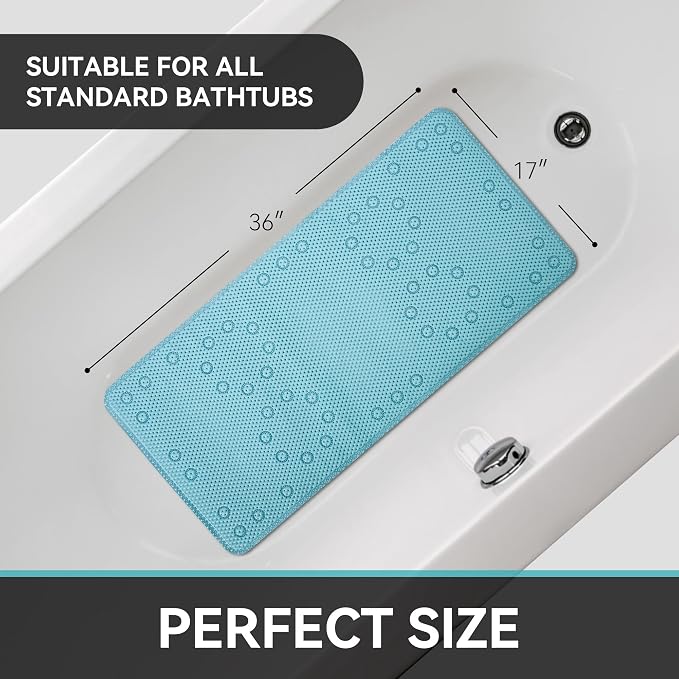 Bathtub Mat Non Slip Blue 36” X 17” Shower Mat Soft Foam Bath Mats - Image 8