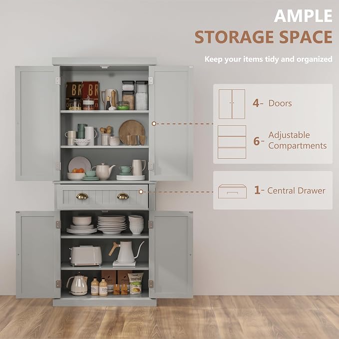72" Kitchen Pantry, Tall Storage Cabinets - Image 4