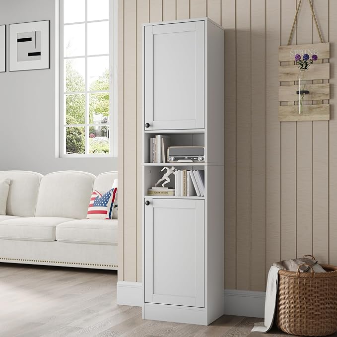 67" Tall Bathroom Cabinet with 2 Doors, Narrow Freestanding Floor Cabinet - Image 7