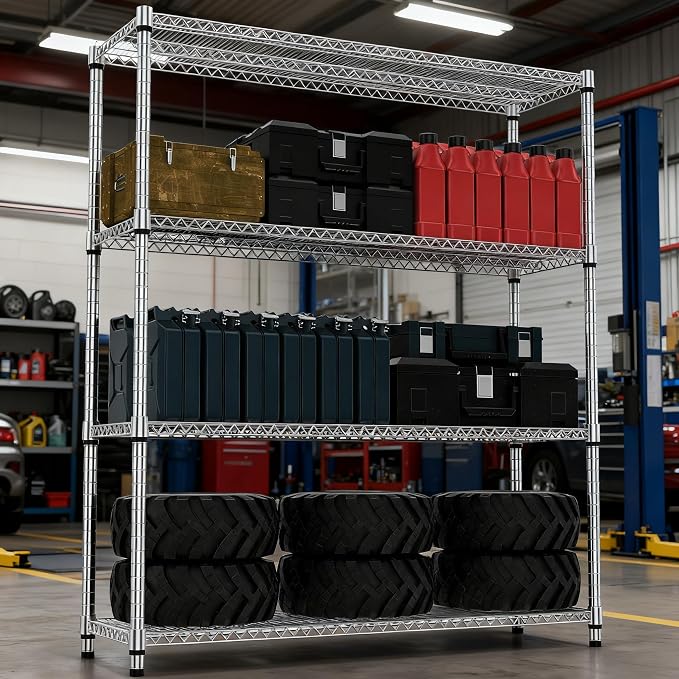 4 Tiers Shelf 2640 lbs Steel Storage Shelving Utility Shelving Unit Steel - Image 6