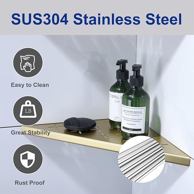 12" Corner Shower Shelf, Recessed Corner Shelf Organizer Rack, No Drilling - Image 4