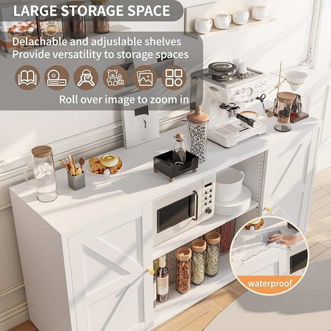 Metal Storage Cabinet with 2 Barn Doors, Farmhouse Sideboard Buffet Cabinet - Image 4
