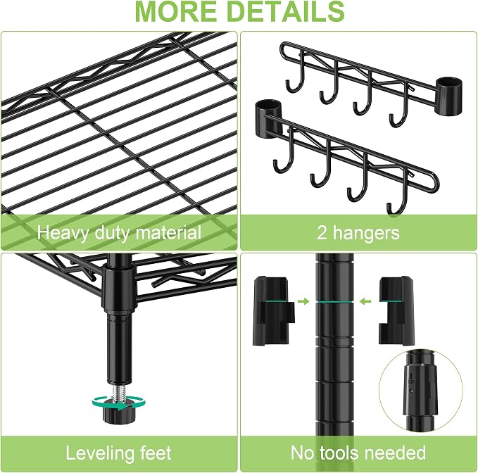 5 Tier Storage Shelves with Wheels Wire Rolling Garage Shelving Rack Organizer - Image 6