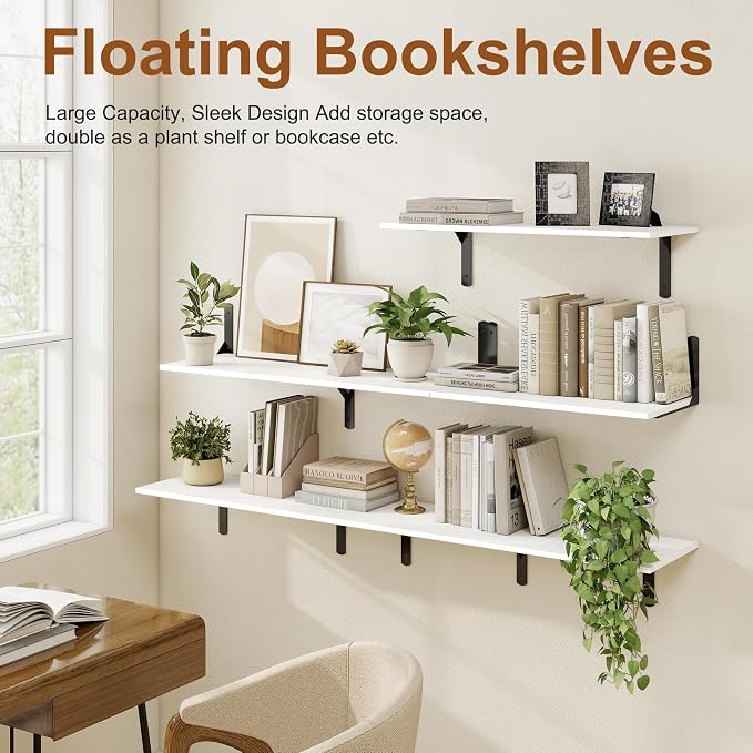 White Floating Shelves 40"W x 12"D, Deep Wall Shelves - Image 6