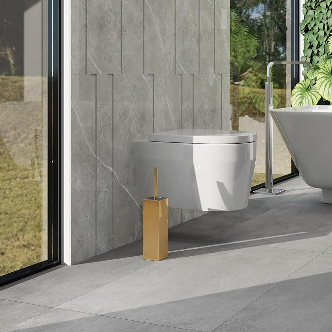 BGL Square Toilet Brush with Holder, Stainless Steel Rubber Painted Toilet Bowl - Image 5