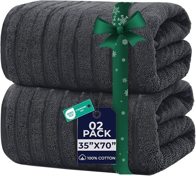 DAN RIVER Pack of 2 Bath Sheet 35x70 Inches, Extra Large Ribbed Gray Bath by DanRiver