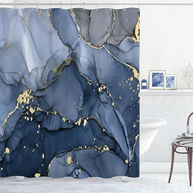 Long Shower Curtain 72 x 78 Inch, Tall Abstract Marble Shower Curtains by BayNook