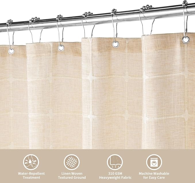 MitoVilla Cream Boho Farmhouse Shower Curtain Set 72 x 78 - Image 3