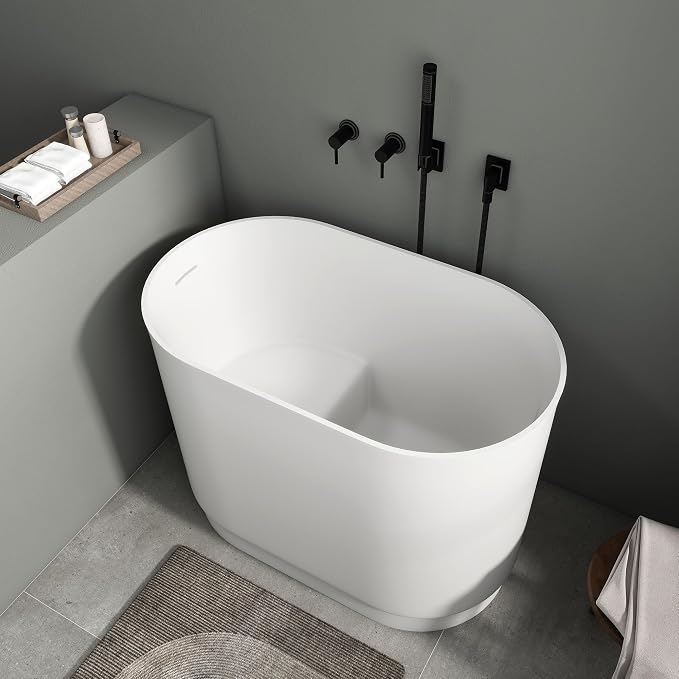 SJ Star&Jane 39" Solid Surface Japanese Soaking Bathtub Stone Resin - Image 3