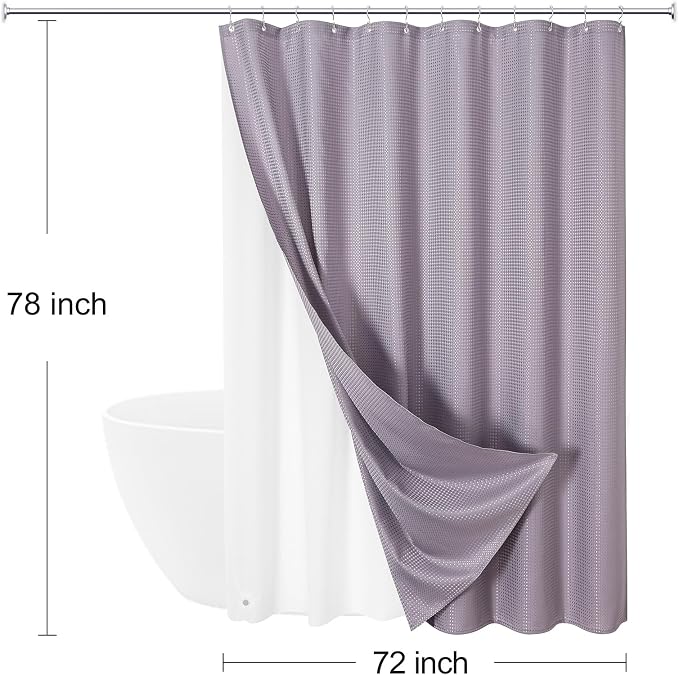 3 in 1 Long Purple Shower Curtain Set-72 W x 78 H, Lavender Waffle and PEVA - Image 8