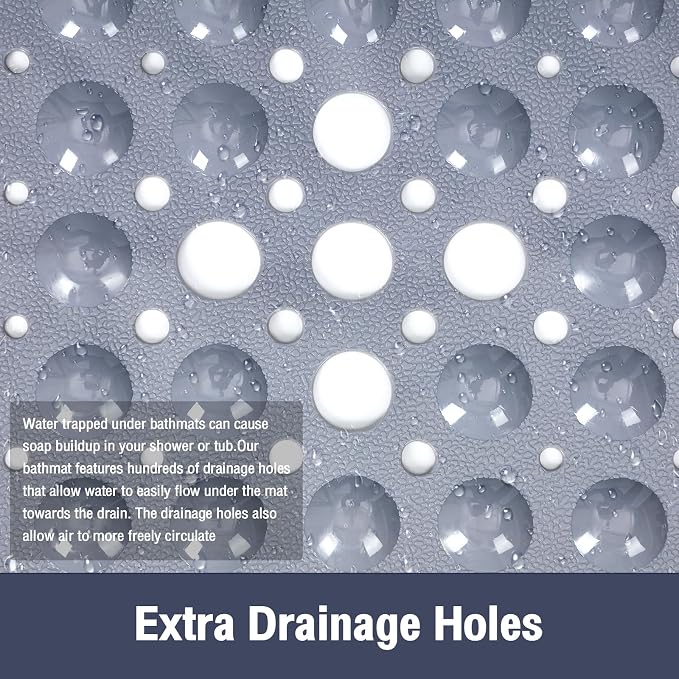 Gray Square Shower Bathtub Mat Non Slip 21x21 Inch, Soft Bath Mat - Image 4