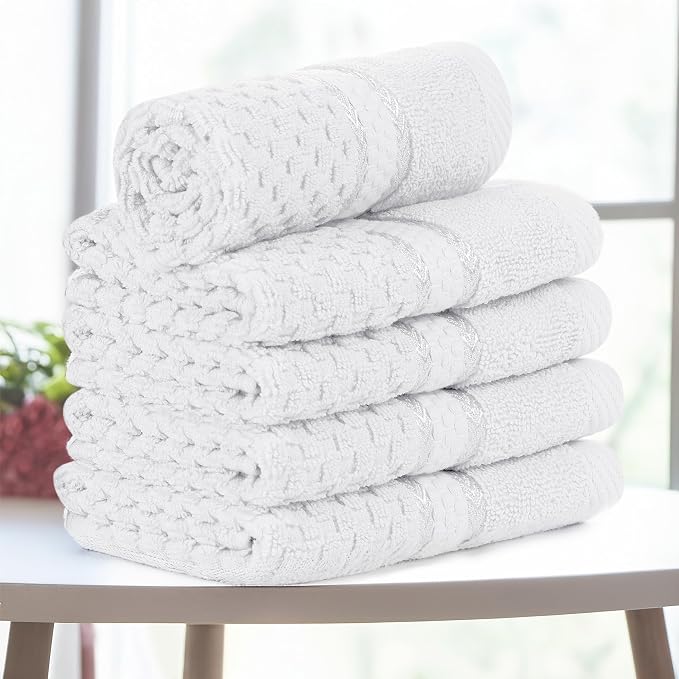 Ample Decor Christmas White Wash Cloth Set of 5 100% Cotton - Image 2