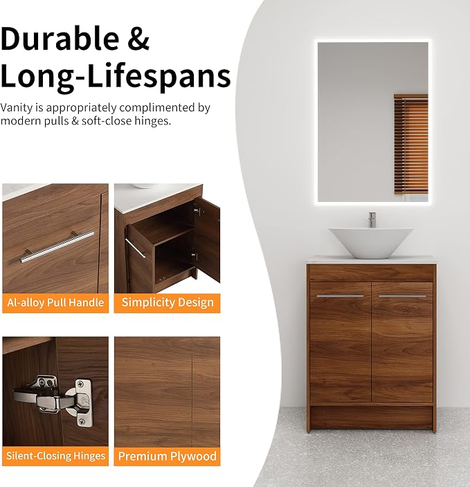 24 Inch Bathroom Vanity with Sink, Mordern Bathroom Vanity, Single Sink - Image 4