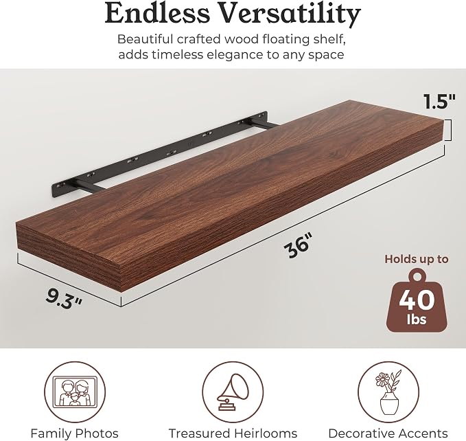 Floating Shelves for Wall, 9.3" Deep Wall Mounted Wood Shelves for Bathroom - Image 2