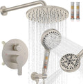 Iriber Brushed Nickel Round Rain Shower System Faucet Set，Bathroom Filtered by Iriber