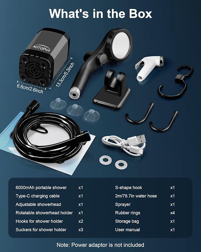 AUTOPkio Portable Camping Shower, 6000mAh Rechargeable Camp Shower Pump - Image 8