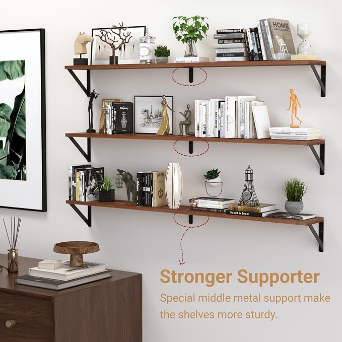 Heimlove 48 Inch Large Wall Bookshelves Set of 3, Wall Mounted Bookshelves - Image 4