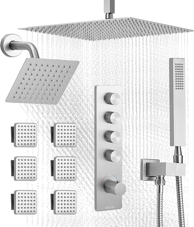 VEVOR Shower Faucet Set, 16 Inch Thermostatic Ceiling Mount Rainfall Shower by VEVOR